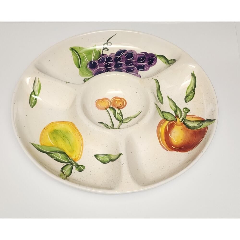 Vigor Vintage Ceramic Porcelain Divided Fruit Themed Dish 14 1/2 Wide x 2" Deep